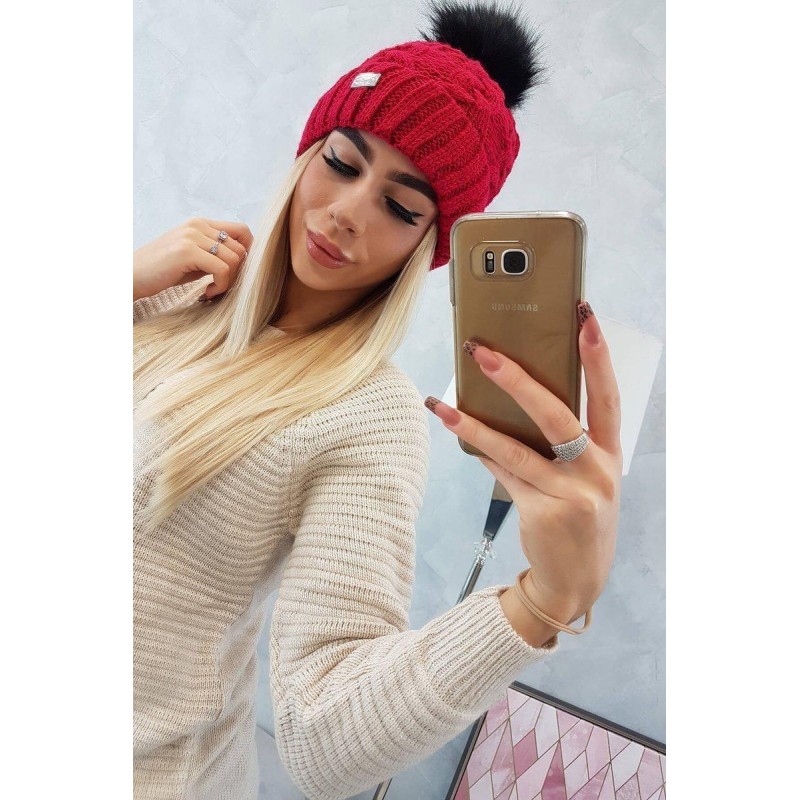 Dámska čiapka s brmbolcom K162 - červená