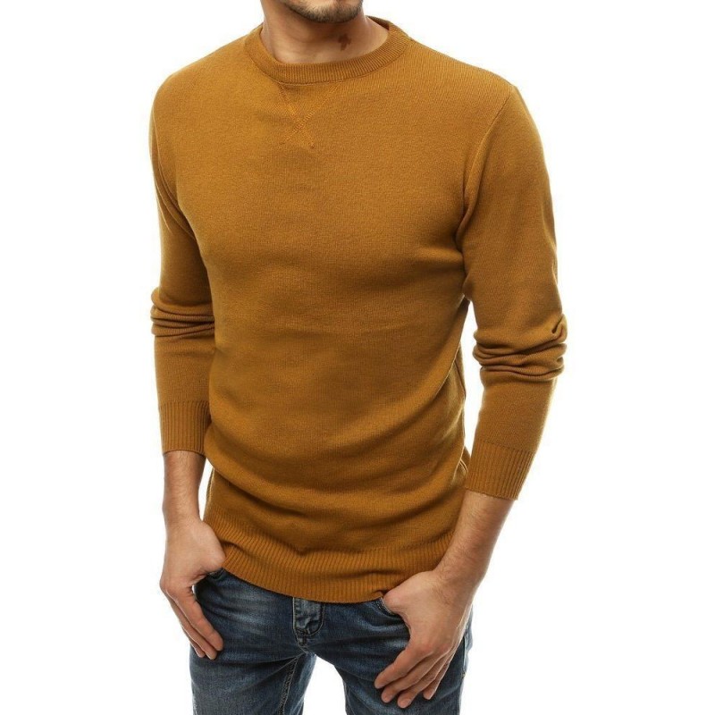 Pánsky jednofarebný sveter WX1498 - kamelový