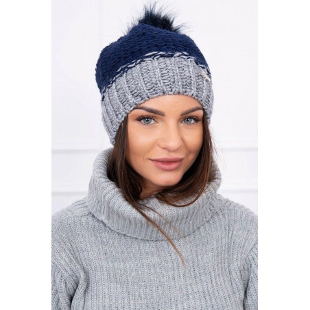 Dámska čiapka K114 - tmavomodro-sivá