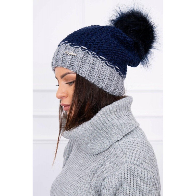 Dámska čiapka K114 - tmavomodro-sivá