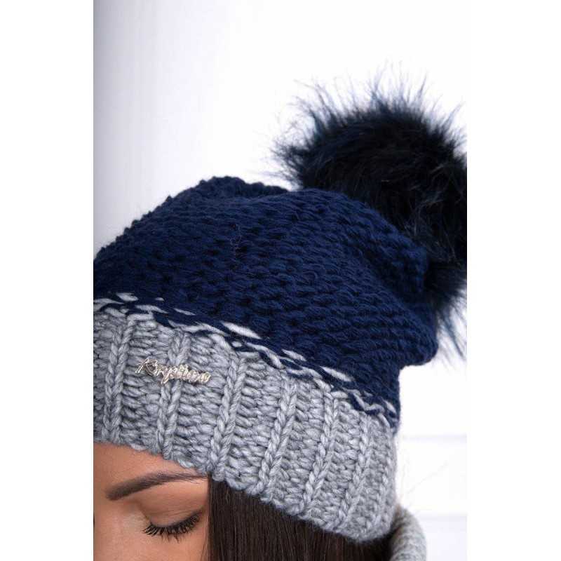 Dámska čiapka K114 - tmavomodro-sivá