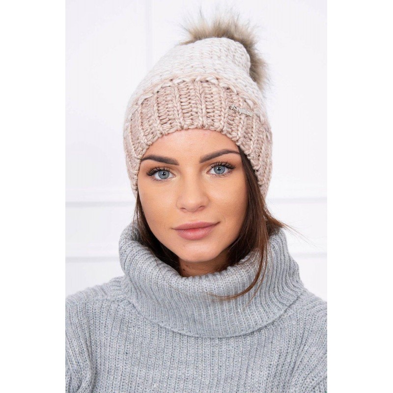 Dámska čiapka K114 - svetlobéžovo-tmavobéžová