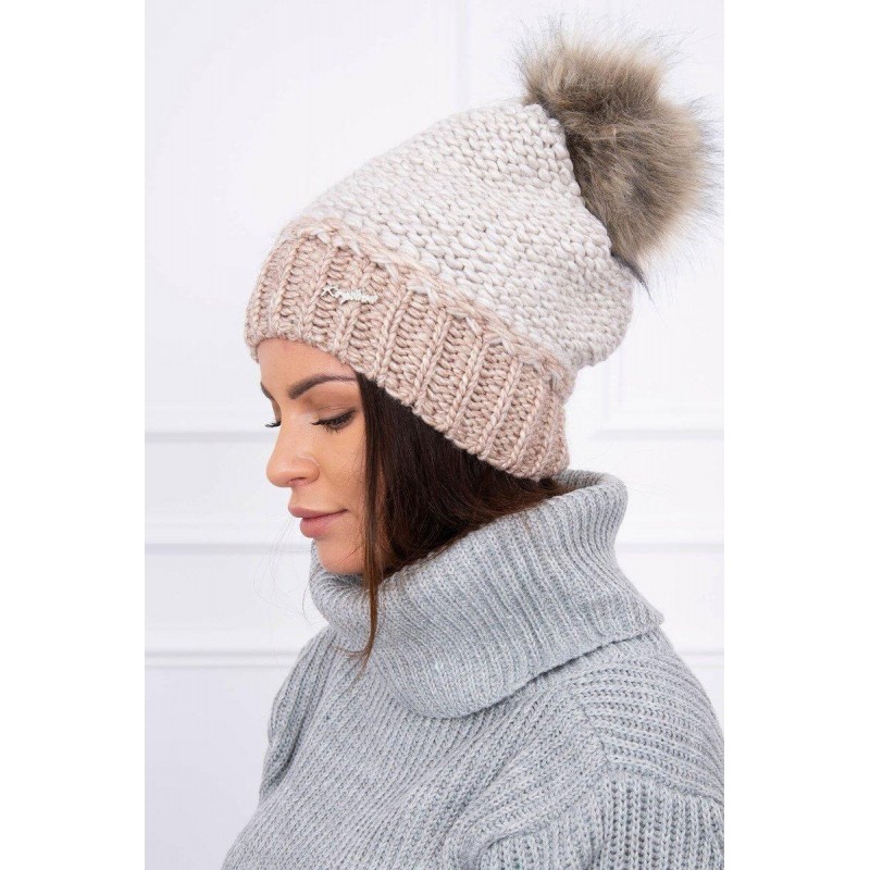 Dámska čiapka K114 - svetlobéžovo-tmavobéžová