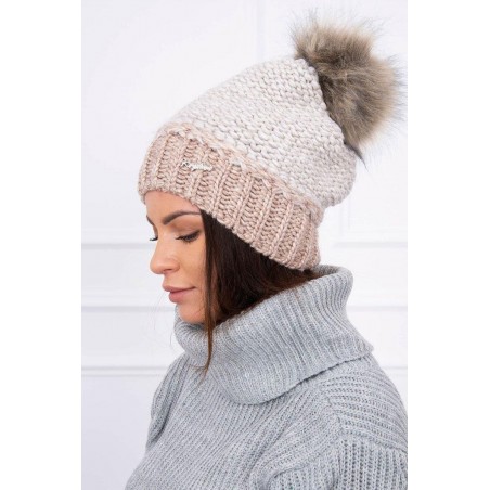 Dámska čiapka K114 - svetlobéžovo-tmavobéžová