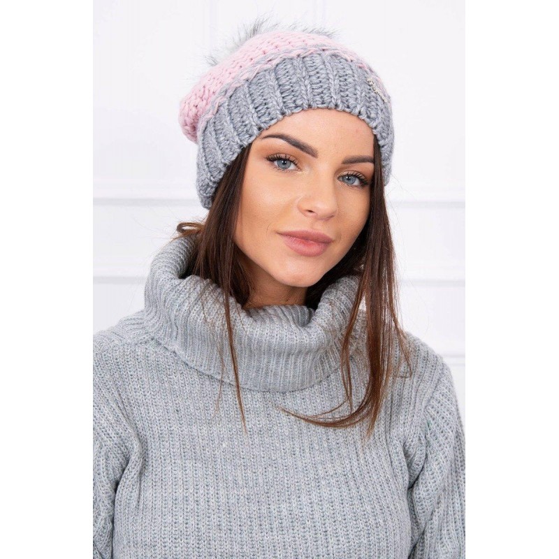 Dámska čiapka K114 - ružovo-grafitová