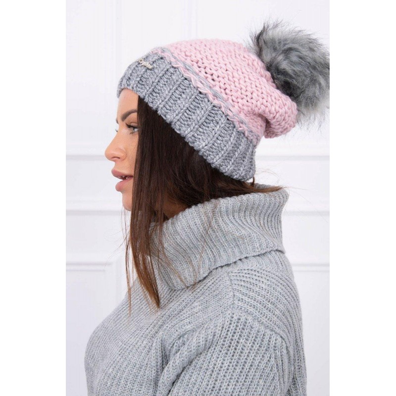 Dámska čiapka K114 - ružovo-grafitová