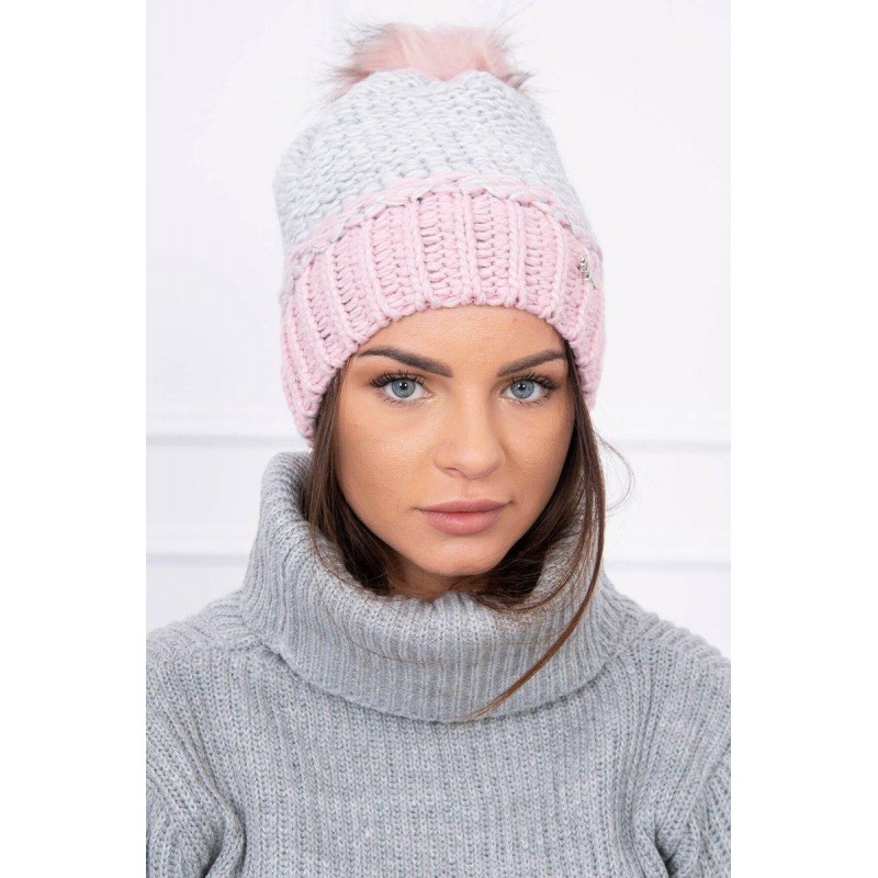 Dámska čiapka K114 - sivo-ružová