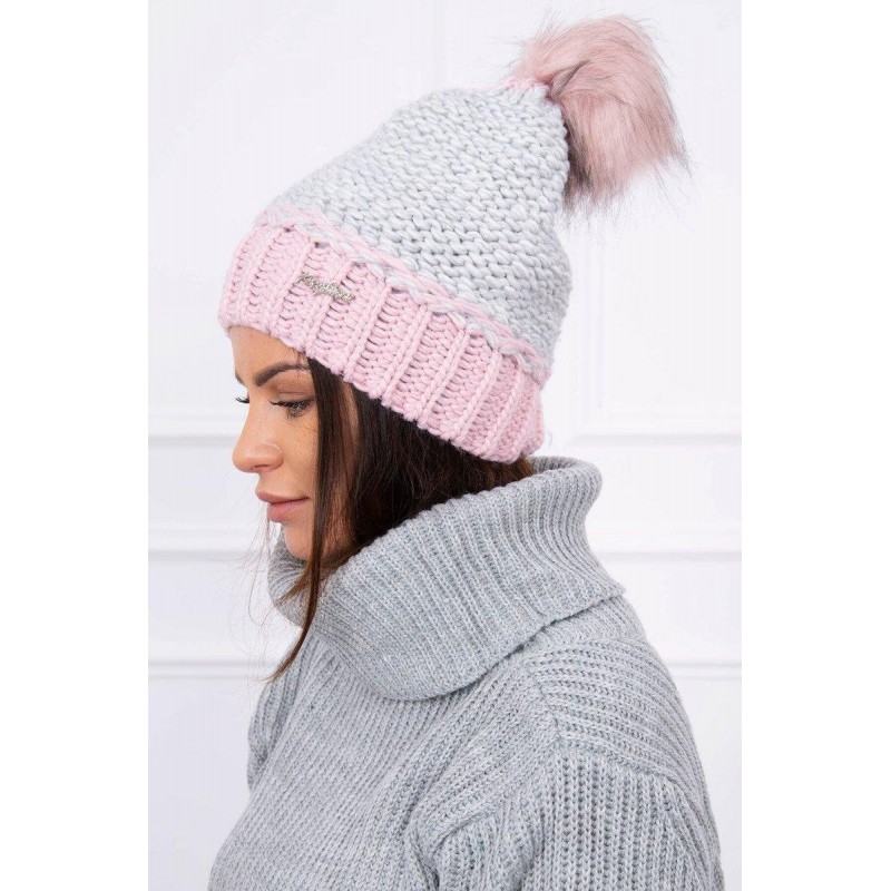 Dámska čiapka K114 - sivo-ružová