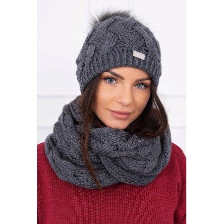 Dámska súprava čiapka a šál K112 - grafitová