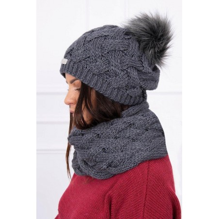Dámska súprava čiapka a šál K112 - grafitová