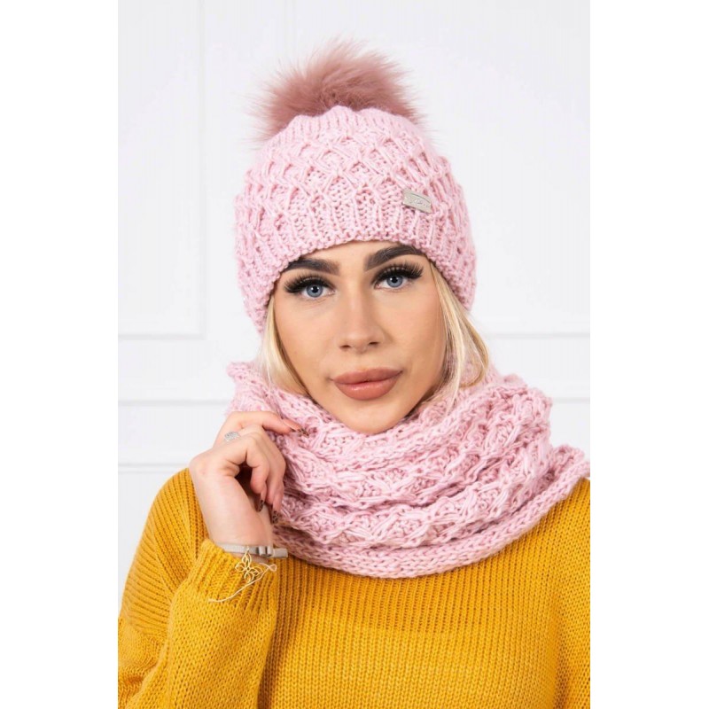 Dámska čiapka a šál K119 - ružová