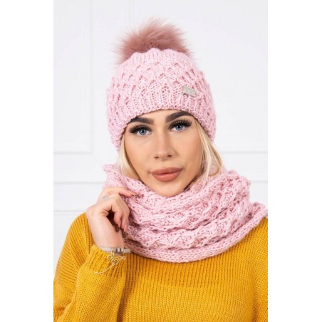 Dámska čiapka a šál K119 - ružová