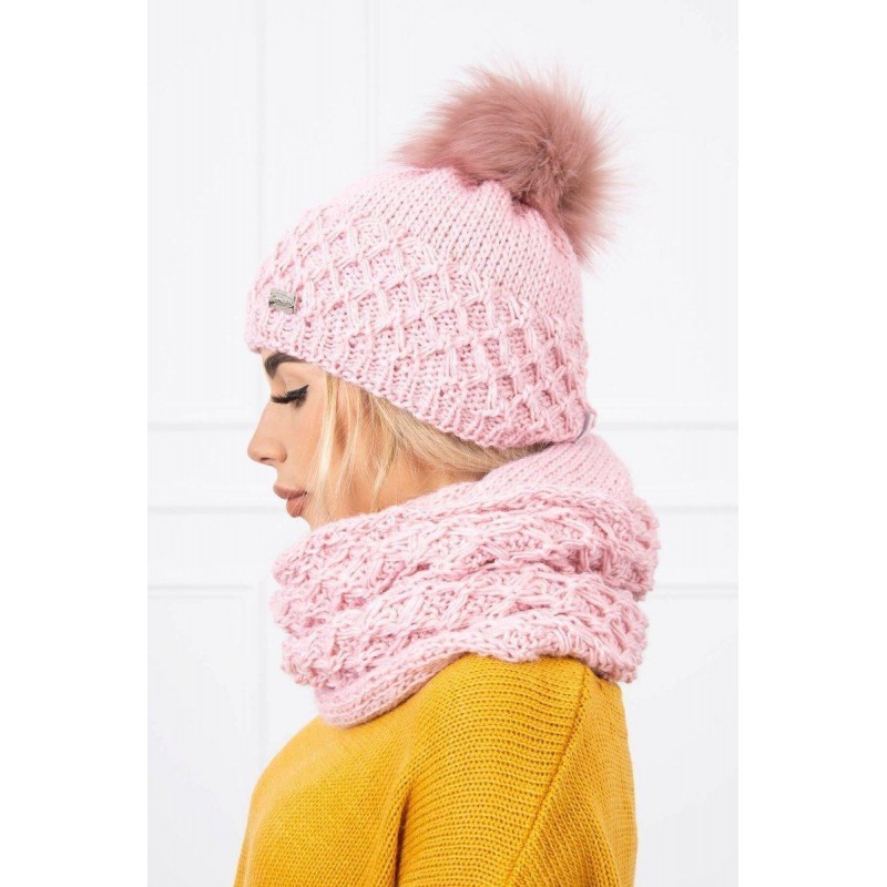Dámska čiapka a šál K119 - ružová