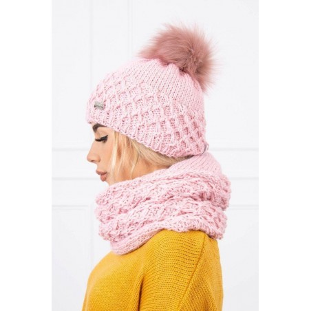 Dámska čiapka a šál K119 - ružová