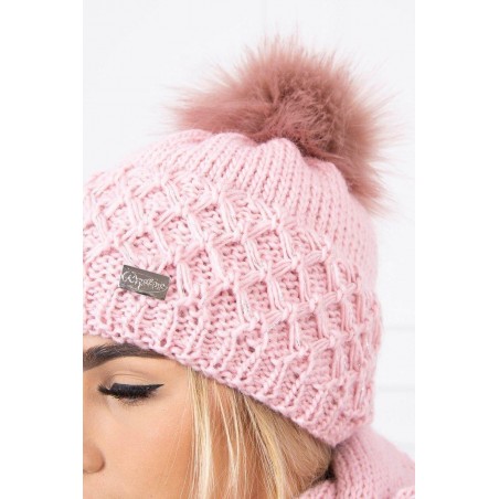 Dámska čiapka a šál K119 - ružová