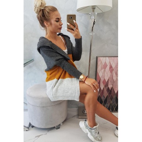 Dámsky kardigán 2019-15 - grafitový-horčicový-sivý