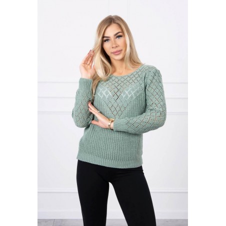 Dámsky sveter s ažúrovým vzorom 2019-39 - tmavomätový