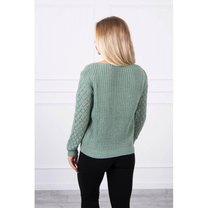 Dámsky sveter s ažúrovým vzorom 2019-39 - tmavomätový