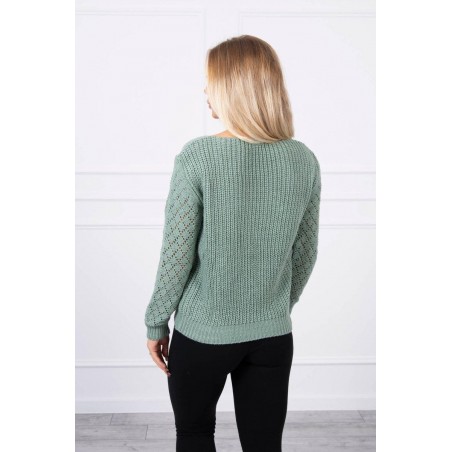 Dámsky sveter s ažúrovým vzorom 2019-39 - tmavomätový