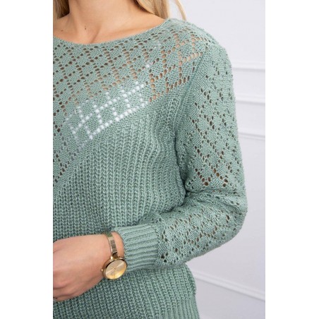 Dámsky sveter s ažúrovým vzorom 2019-39 - tmavomätový