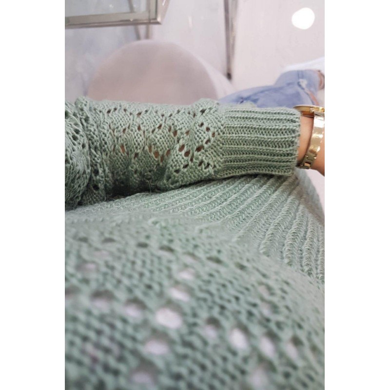 Dámsky sveter s ažúrovým vzorom 2019-39 - tmavomätový