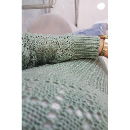 Dámsky sveter s ažúrovým vzorom 2019-39 - tmavomätový