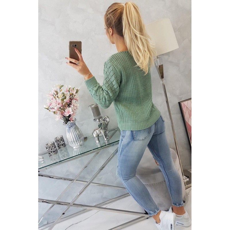 Dámsky sveter s ažúrovým vzorom 2019-39 - tmavomätový