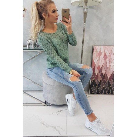 Dámsky sveter s ažúrovým vzorom 2019-39 - tmavomätový