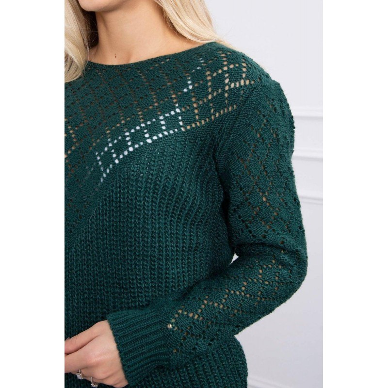 Dámsky sveter s ažúrovým vzorom 2019-39 - zelený