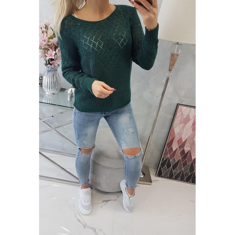 Dámsky sveter s ažúrovým vzorom 2019-39 - zelený