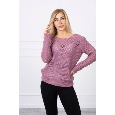 Dámsky sveter s ažúrovým vzorom 2019-39 - tmavofialový