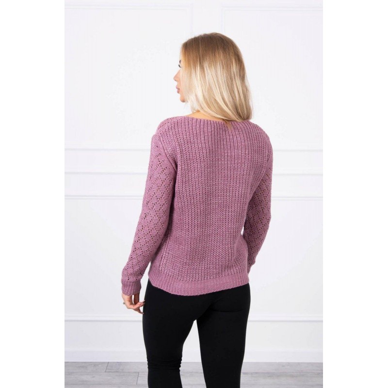 Dámsky sveter s ažúrovým vzorom 2019-39 - tmavofialový