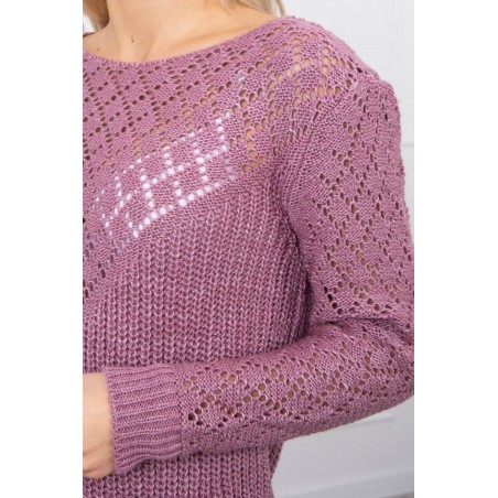 Dámsky sveter s ažúrovým vzorom 2019-39 - tmavofialový
