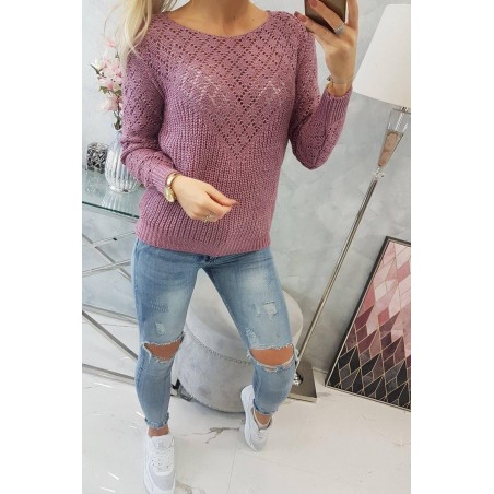 Dámsky sveter s ažúrovým vzorom 2019-39 - tmavofialový