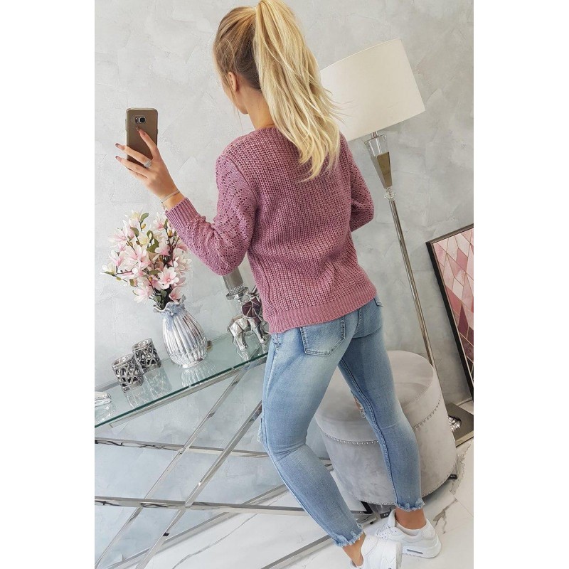 Dámsky sveter s ažúrovým vzorom 2019-39 - tmavofialový