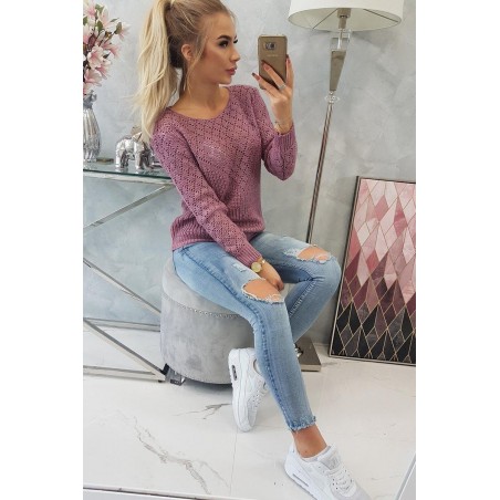 Dámsky sveter s ažúrovým vzorom 2019-39 - tmavofialový