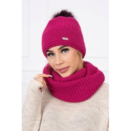 Dámska súprava čiapka a šál K113 - tmavofialová