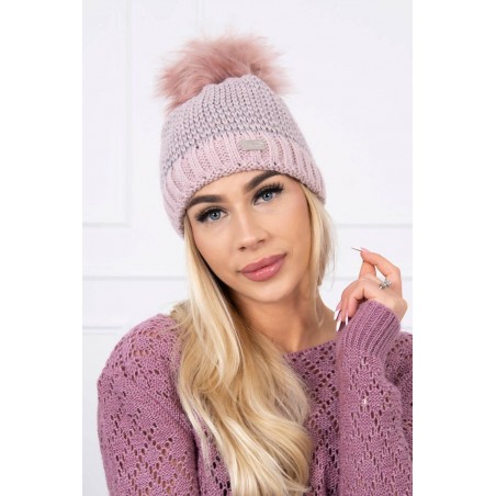 Dámska pletená čiapka s brmbolcom K179 - svetloružová