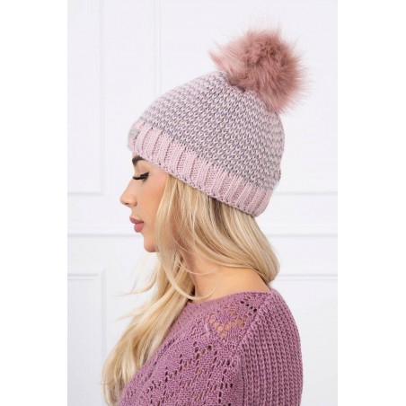 Dámska pletená čiapka s brmbolcom K179 - svetloružová