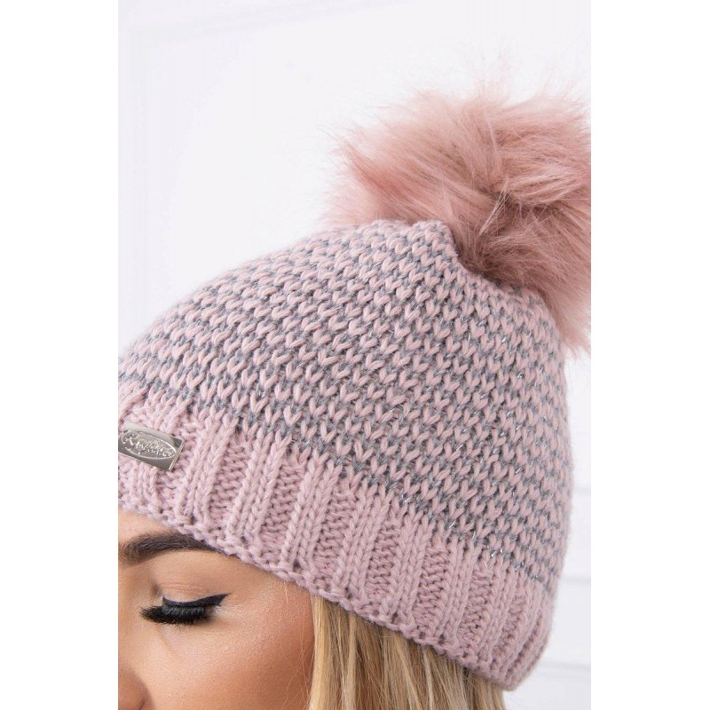 Dámska pletená čiapka s brmbolcom K179 - svetloružová