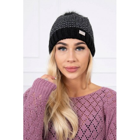 Dámska pletená čiapka s brmbolcom K179 - čierna