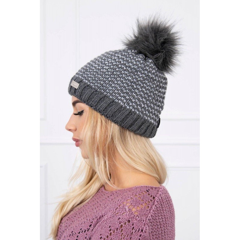 Dámska pletená čiapka s brmbolcom K179 - grafitová