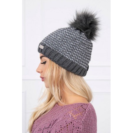 Dámska pletená čiapka s brmbolcom K179 - grafitová