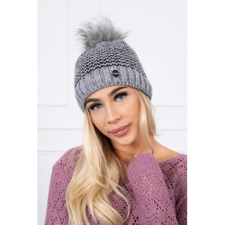 Dámska pletená čiapka s brmbolcom K179 - tmavosivá