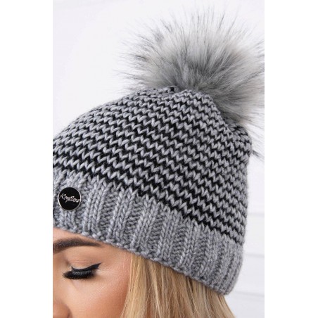 Dámska pletená čiapka s brmbolcom K179 - tmavosivá