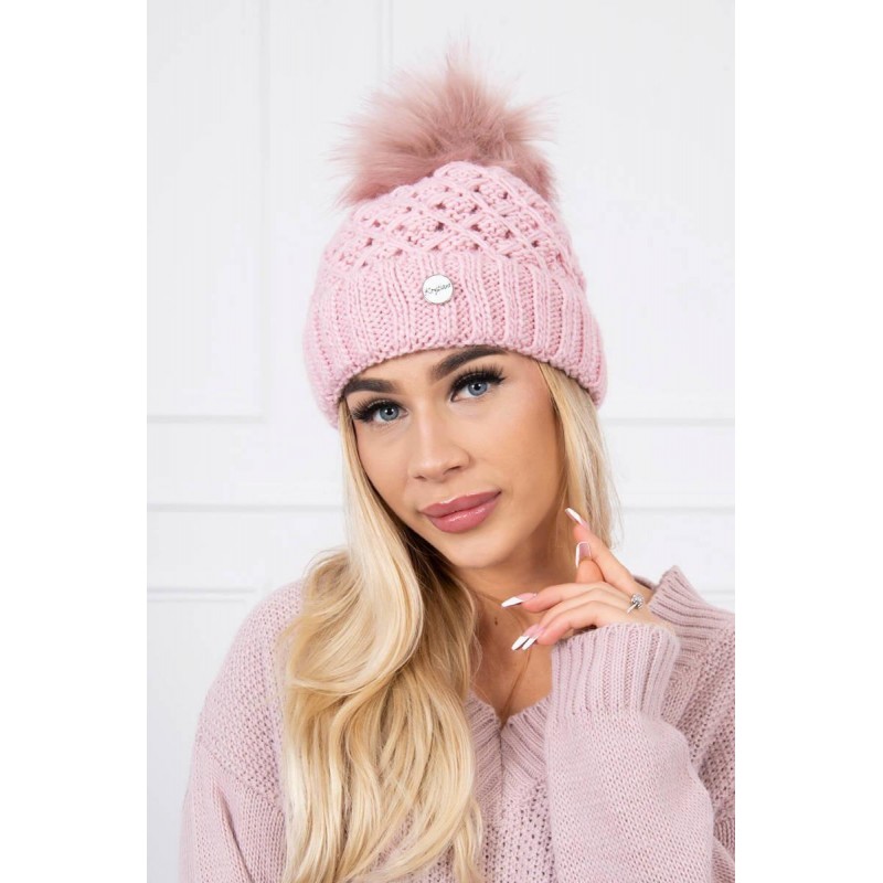 Dámska pletená čiapka s brmbolcom K176 - ružová