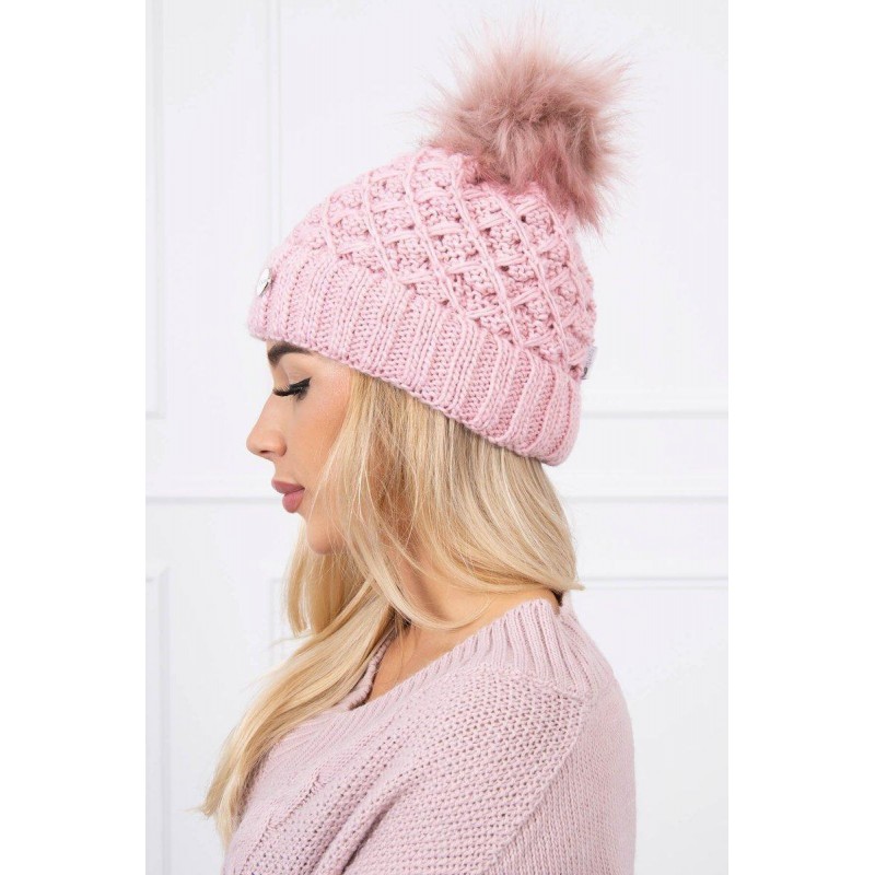 Dámska pletená čiapka s brmbolcom K176 - ružová