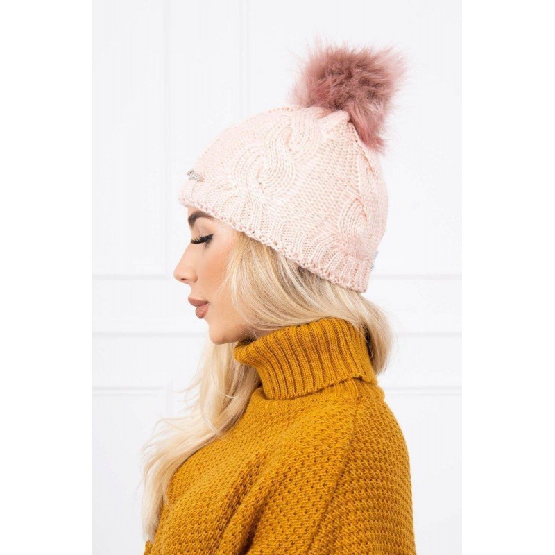 Pletená dámska zimná čiapka K181 - svetloružová