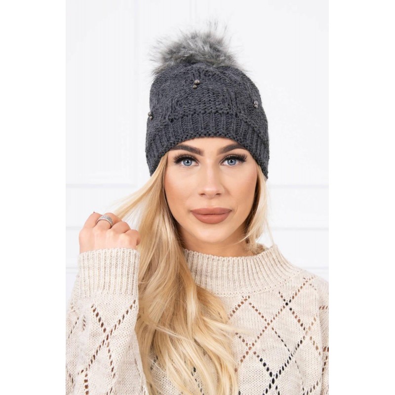 Grafitová dámska čiapka s brmbolcom K183