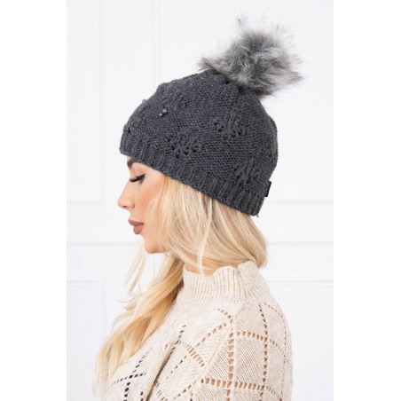 Grafitová dámska čiapka s brmbolcom K183